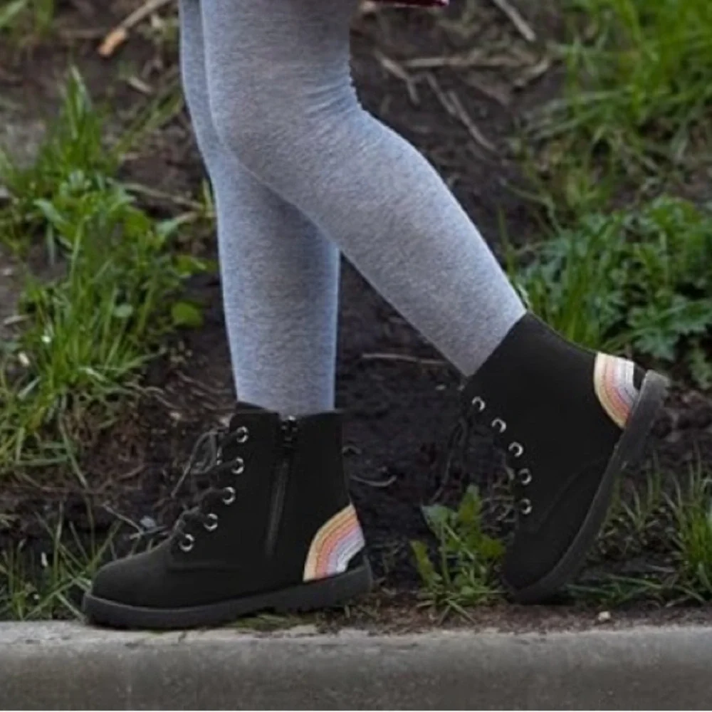 Shoeslocker Gilrs  Black Rainbow Ankle Boots size 11.        (#79)